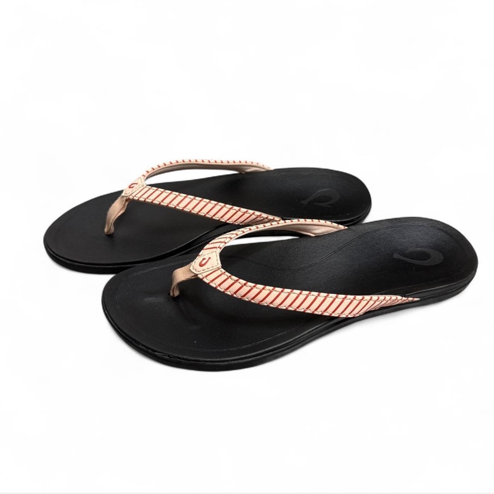 Olukai Women’s Ho'opio Thong Flip Flops Sandals Red Pink Striped Size 7 EU 38